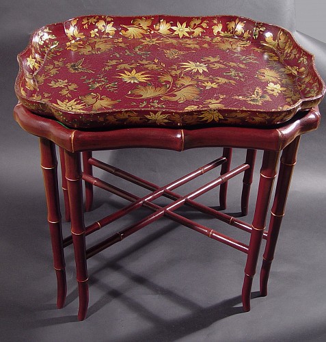 Inventory:  Henry Clay, Burgundy Papier-mÃ¢chÃ© Lacquered Tray and Base by Henry Clay, Circa 1815, $6,500