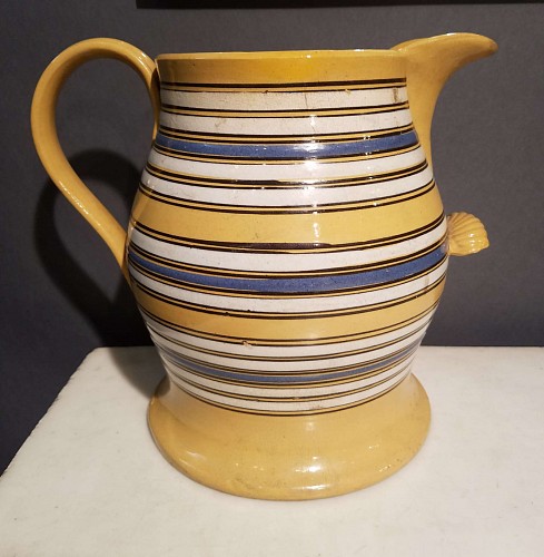 Mocha Mocha Multi-Slip-banded Large Yellow Ware Jug, Circa 1840 $4,500