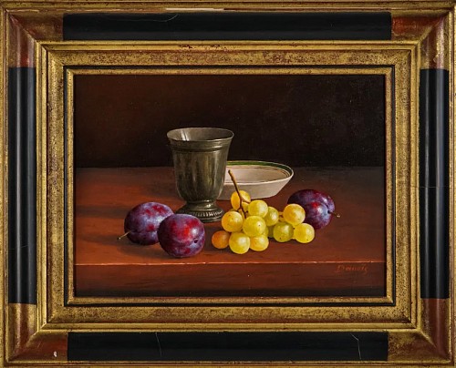 Jean Marie Daneis Still Life Painting by Jean Marie Daneis, Raisins Blanc et Prunes, Late 20th Century $1,450