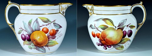 Inventory:  British Porcelain, Antique Davenport Porcelain Fruit Decorated Jug, Circa 1815-20, $1,500