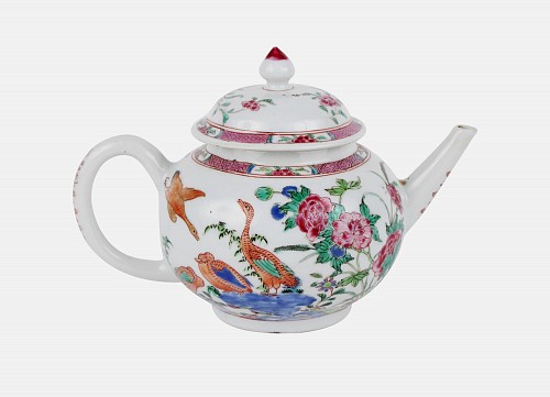 Chinese Export Porcelain Chinese Export Porcelain Famille Rose Teapot and Cover with Exotic Birds, 1740-50 $3,000