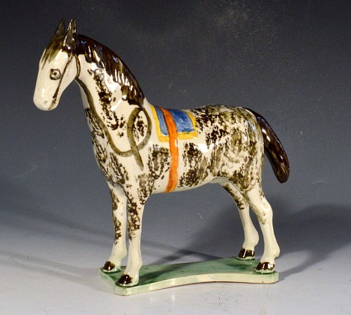 Inventory:  Pearlware, Newcastle Prattware Pottery Model of a Horse,  Probably St. Anthony Pottery, 1800-20, $5,900