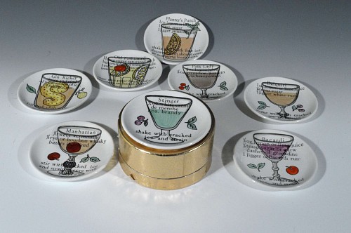 Piero Fornasetti Coasters with Eight Cocktail Recipes, 1960s SOLD •