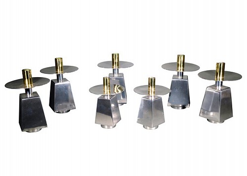 Inventory:  Mid-century Modern, Seven (7) Chrome & Brass Mid-Century Candlesticks, 1970s-80s, $2,750