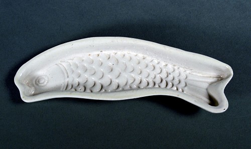 Inventory:  Salt Glazed Stoneware, Saltglaze Stoneware Press-molded Confectionary Fish-form Mold, 1750-65, $700