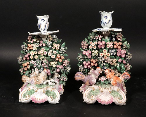 Derby Factory Derby Porcelain Candlesticks decorated with Hen and Chicks, 1765 $4,250
