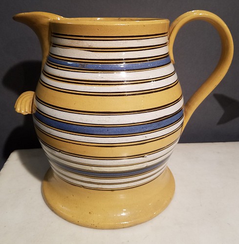 Inventory:  Mocha, Mocha Large Multi-Slip-banded Yellow Ware Jug, Circa 1840, $4,500