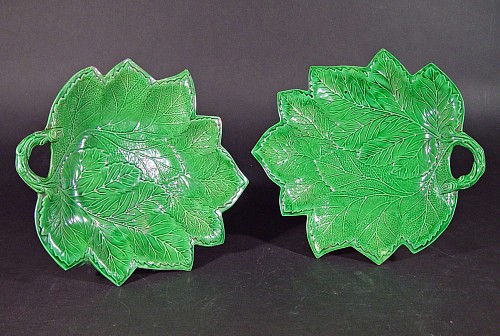Inventory:  British Pottery, Brameld Green-glazed Pottery Leaf Dishes, 1815-42, SOLD •