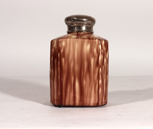 Inventory:  Creamware Pottery, 18th Century English Whieldon-type Creamware Tortoiseshell Glaze Tea Caddy with Silver Cover, 1770, $1,500