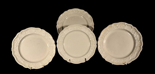 Inventory:  Creamware Pottery, 18th Century Creamware Plates with Basketweave Border- A Set of Four, 18th Century, $2,500