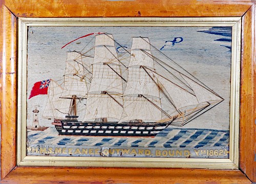 Sailor's Woolwork Sailor's Woolwork of HMS Meeanee Outward Bound, Year 1862, Dated 1862 SOLD •