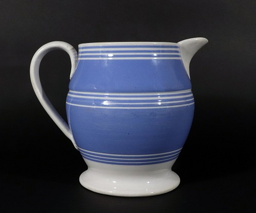Inventory:  Mocha, Early English Mocha Pottery Pearlware Blue Slip Jug, $1,850