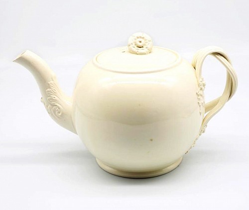 Inventory:  Creamware Pottery, Miniature Plain Creamware Teapot and Cover of Unusual Shape, 1800, SOLD •