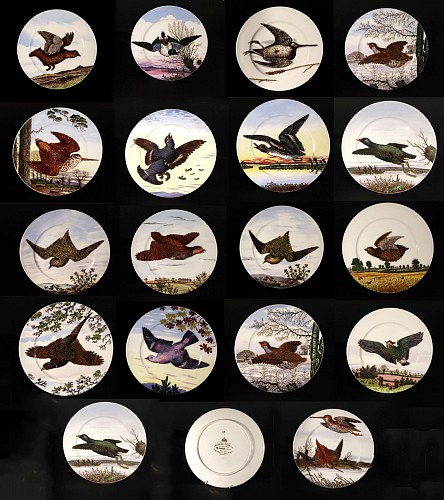 British Porcelain English Porcelain Game Bird Plates, Designed by Edward Kennard. Made by Brownfield Westhead Moore (9 plates), 1870-80 $8,500