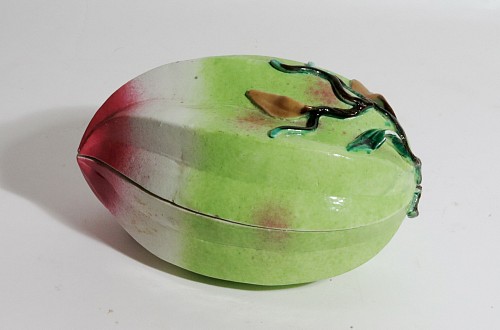 Inventory:  Chinese Export Porcelain, Chinese Porcelain Altar Fruit Box in the form of a Peach, 1850-1875, SOLD •