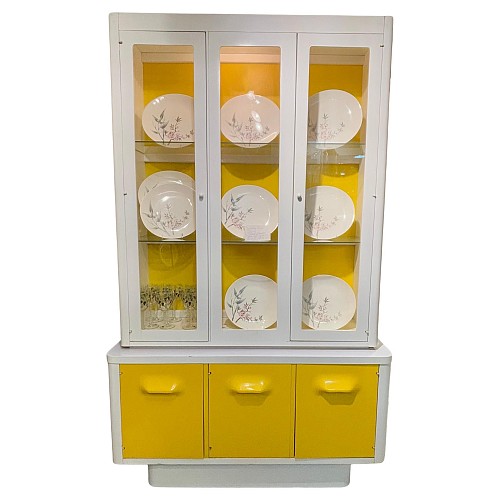 Inventory:  Vintage, Broyhill Premier Chapter One China Cabinet in Lemon Yellow. American, 1970s., 1970s, SOLD •
