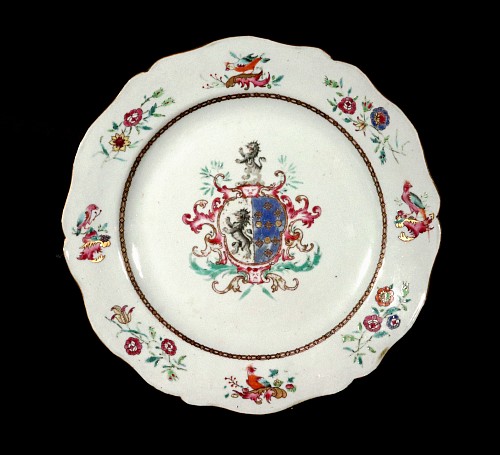Chinese Export Porcelain Chinese Export Armorial Famille Rose Plate, Arms of Poley Impaling Coffin, 1755 $950