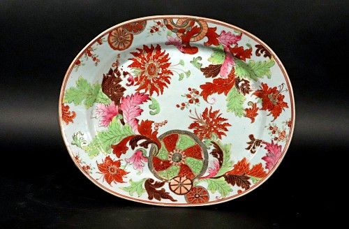 Chinese Export Porcelain Chinese Export Pseudo Tobacco Leaf Porcelain Oval Dish, 1765 $3,500