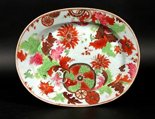 Chinese Export Porcelain Chinese Export Pseudo Tobacco Leaf Porcelain Oval Dish, 1765 $3,000