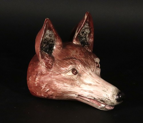 Pearlware English Pottery Fox Head Pearlware Large Stirrup Cup, 1820 SOLD •