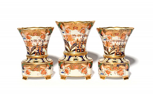 Inventory:  Spode Factory, Regency Period Spode Porcelain 967 Pattern Garniture of Vases and Stands,
"Vase Hollandais" form., Early 19th Century, SOLD •