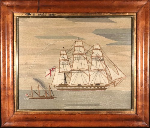 Inventory:  Sailor's Woolwork, British Sailor's Woolwork of Two Ships Under Way, 1870-75, $3,900