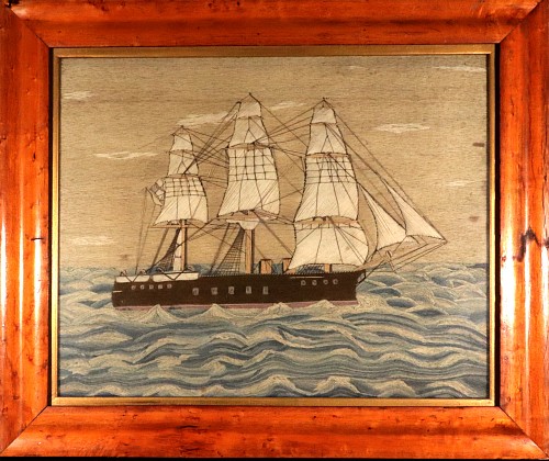 Inventory:  Sailor's Woolwork, British Sailor's Woolwork of Royal Navy Ship in Rough Seas- probably HMS Sultan., 1870, $4,250