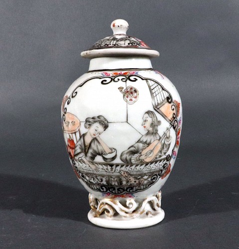 Inventory:  Chinese Export Porcelain, Chinese Export Porcelain En Grisaille Teapoy with European Figures, 1735, SOLD •