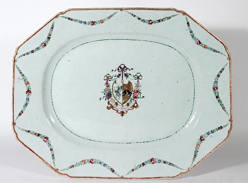 Chinese Export Porcelain Chinese Export Porcelain Armorial Dish- Morgan impaling Wharton Coat of Arms, 1775 SOLD •