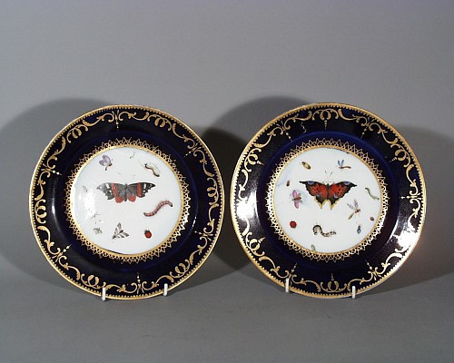 Inventory:  Coalport Factory, Coalport Porcelain Plates Painted with Butterflies from The Animal Service,, Circa 1805-10, SOLD •