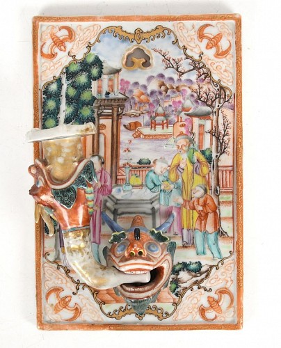 Inventory:  Chinese Export Porcelain, Chinese Export famille rose wall sconce with hinged nozzle,, 1780, SOLD •
