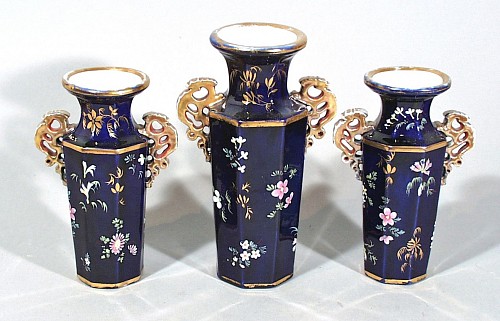 Mason's Ironstone Mason's Ironstone Mazarine Blue Garniture of Three Vases, Circa 1835 $850