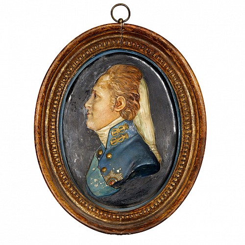 Inventory: Continental Terracotta Plaque with Portrait  of a Nobleman wearing The Order of the Garter, Late 18th Century, $950
