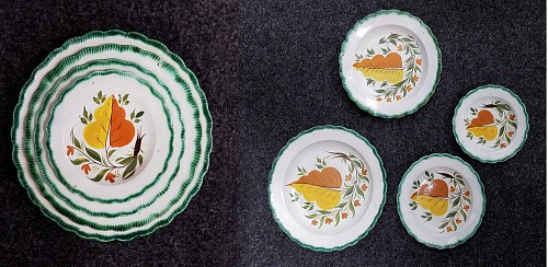 Inventory:  Pearlware, Set of Green Shell-edged Nested Oak Leaf Design Small Dishes, Circa 1800, $850