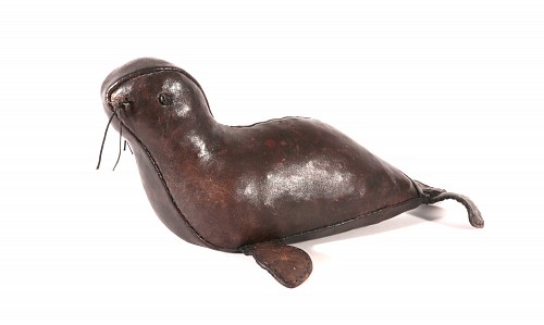 Inventory:  Mid-century Modern, Mid-century Modern Leather Small Model of a Seal, 1960s-1970s, $1,250
