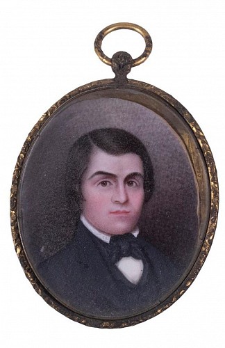 Portrait Miniature American Portrait Miniature of Young Man, Early 19th century SOLD •