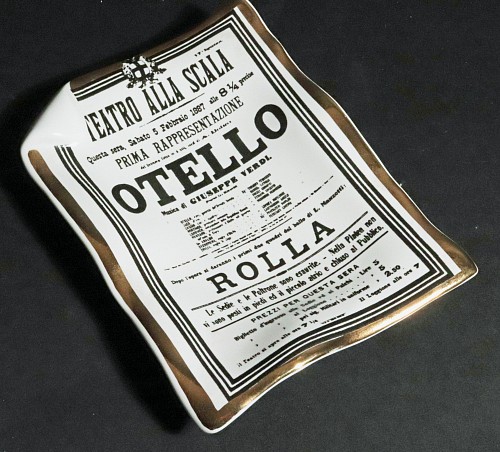 Inventory:  Piero Fornasetti, Piero Fornasetti Ceramic Tray with Verdi Othello Playbill from 1st Performance, 1960, $600