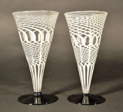 Inventory: A Pair of Bimini Lauscha Glass Footed Black Tumblers, 1920-1935., SOLD •