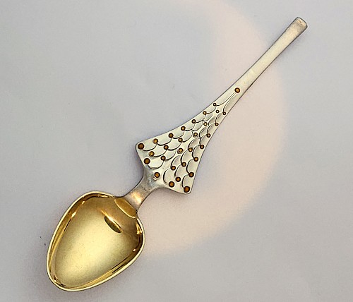 Inventory:  Michelsen, Anton Michelsen Sterling Silver Gilt Christmas Spoon for 1965 Designed by the Swedish jewelry designer, Theresia Hvorslev, 1965, SOLD •