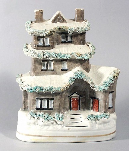 Staffordshire Antique Staffordshire Pottery Model of a House in Winter with Snow-covered Eaves, Circa 1850 $550