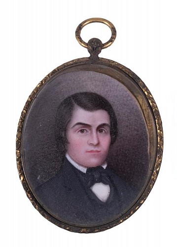 Inventory:  Portrait Miniature, American Portrait Miniature of Young Man, Early 19th century, SOLD •