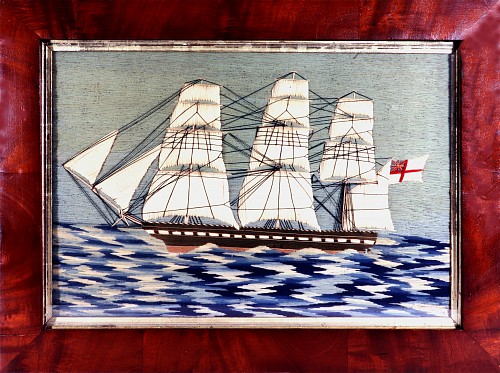 Sailor's Woolwork Sailor's Woolwork of a Royal Navy Ship on a Checkerboard Sea, 1865 SOLD •