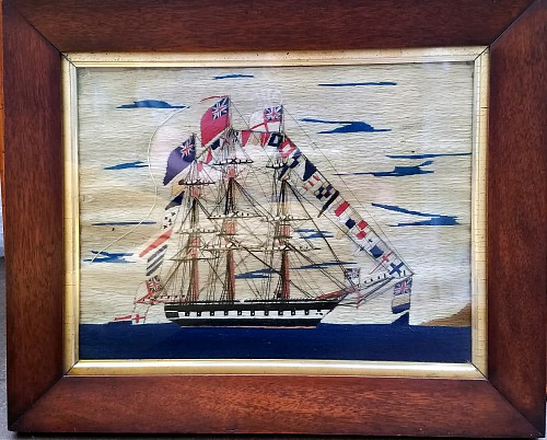 Inventory:  Sailor's Woolwork, British Sailor's Woolwork of a Fully Dressed Ship, 1875, SOLD •