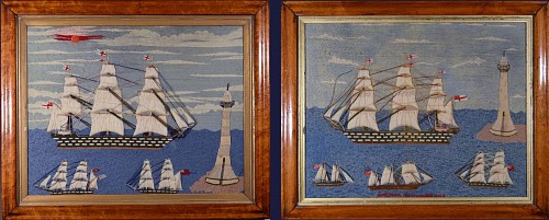 Inventory:  Sailor's Woolwork, British Sailor's Woolwork Pictures of The  First Rate Battleship, H.M.S. Marlborough, 1860, SOLD •