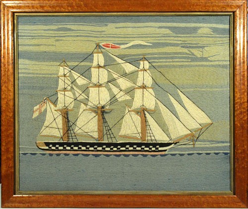 Inventory:  Sailor's Woolwork, British Sailor's Woolwork or Woolie of a Royal Navy Liffey Class Frigate, Circa 1860, SOLD •