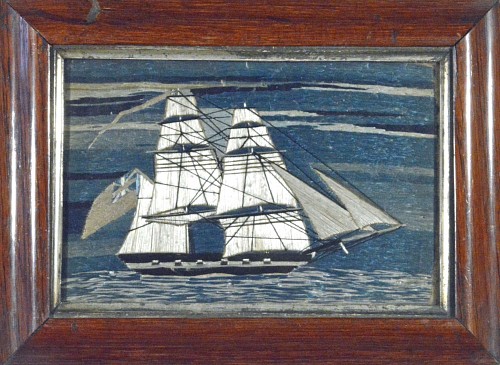 Inventory:  Sailor's Woolwork, Sailor's Silkwork Miniature Picture of a Navy Brig, 1865, SOLD •
