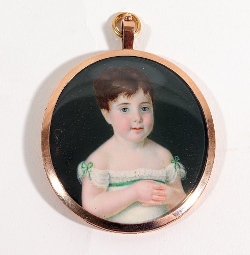 Inventory:  Portrait Miniature, Portrait Miniature of a Young Girl, Signed Corno 1817, Dated 1817, SOLD •