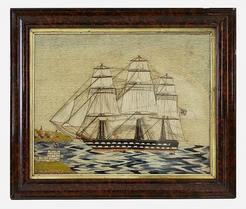 Sailor's Woolwork British Sailor's Woolwork of Ship on Checkerboard Sea, 1870