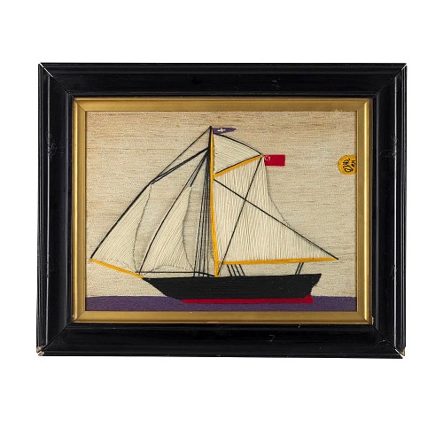 Inventory:  Sailor's Woolwork, Naive British Sailor's Woolwork of a Sloop, 1875, $3,750