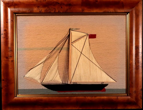 Sailor's Woolwork Naive British Sailor's Woolwork of a Sloop, 1875 $3,750